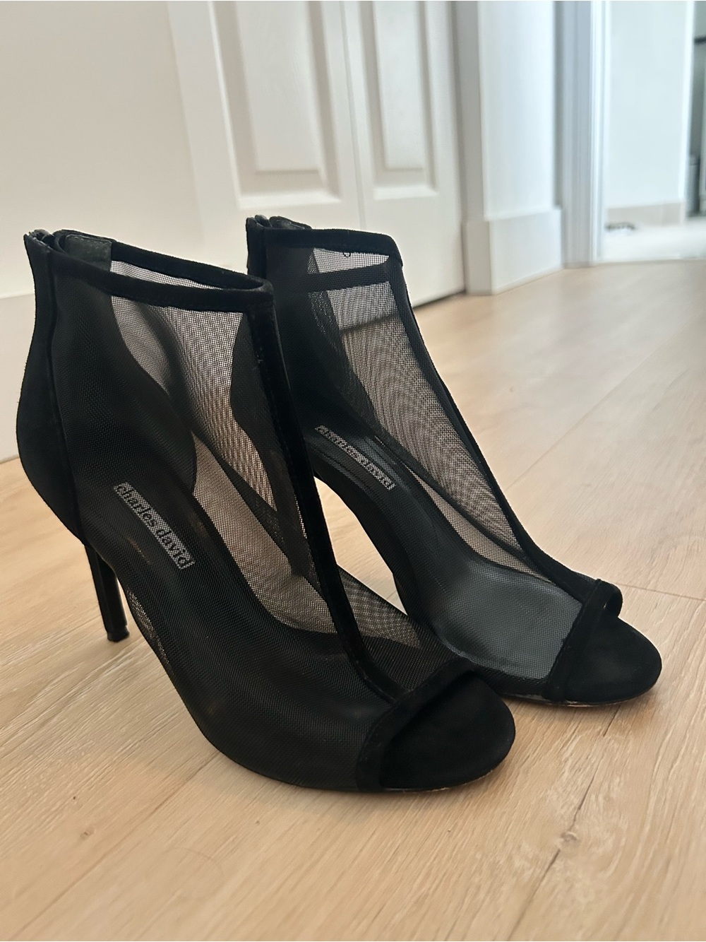 Charles David Black Mesh Open-Toe Stiletto Booties